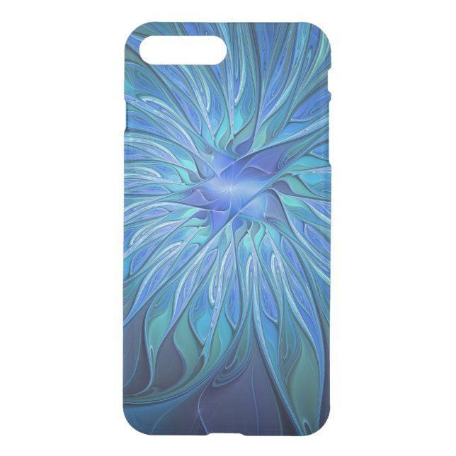 Blue Flower Fantasy Pattern, Abstract Fractal Art Uncommon iPhone Case (Back)