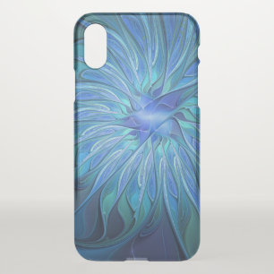 Blue Flower Fantasy Pattern, Abstract Fractal Art iPhone XS Case