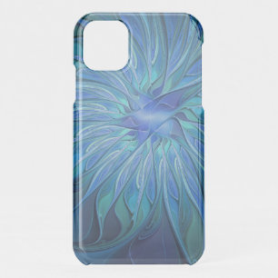 Blue Flower Fantasy Pattern, Abstract Fractal Art iPhone 11 Case