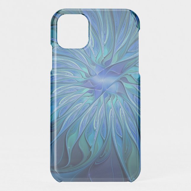 Blue Flower Fantasy Pattern, Abstract Fractal Art Uncommon iPhone Case (Back)