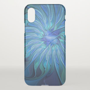 Blue Flower Fantasy Pattern, Abstract Fractal Art iPhone X Case