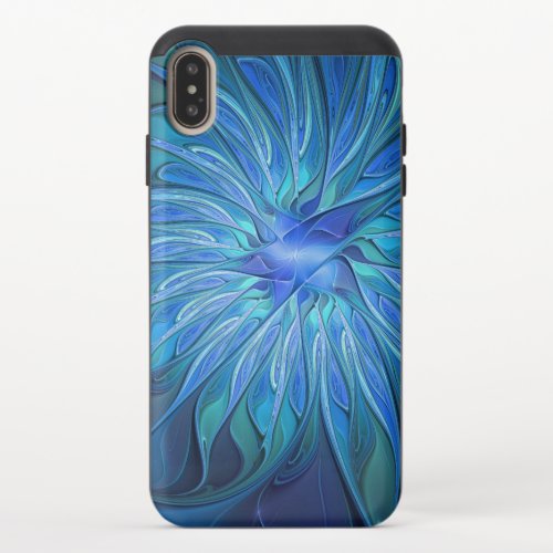 Blue Flower Fantasy Pattern Abstract Fractal Art iPhone XS Max Slider Case