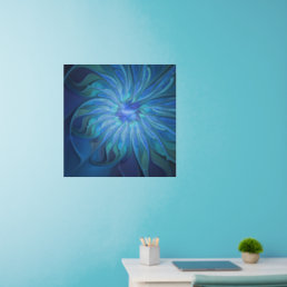 Blue Flower Fantasy Pattern, Abstract Fractal Art Wall Decal