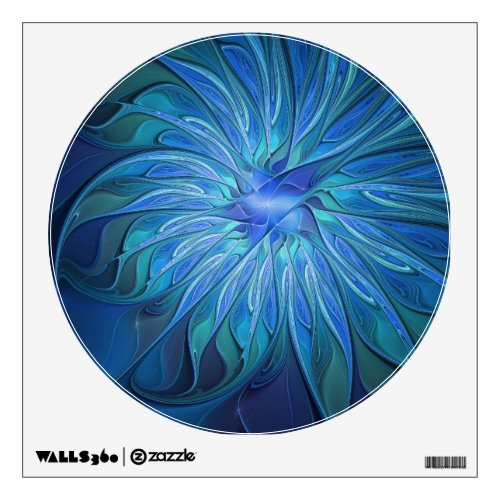 Blue Flower Fantasy Pattern, Abstract Fractal Art Wall Decal