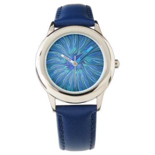 Blue Flower Fantasy Pattern Abstract Fractal Art Watch