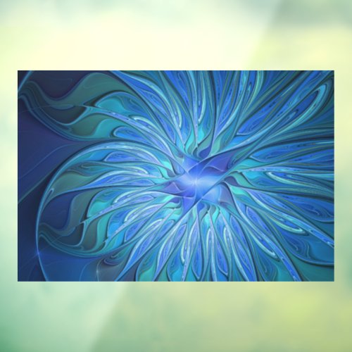 Blue Flower Fantasy Pattern Abstract Fractal Art Window Cling
