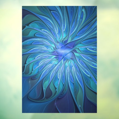 Blue Flower Fantasy Pattern Abstract Fractal Art Window Cling