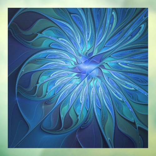 Blue Flower Fantasy Pattern Abstract Fractal Art Window Cling