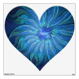 Blue Flower Fantasy Pattern Abstract Fractal Heart Wall Decal