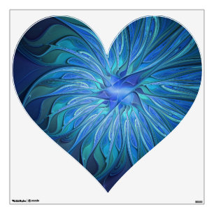 Blue Flower Fantasy Pattern Abstract Fractal Heart Wall Decal