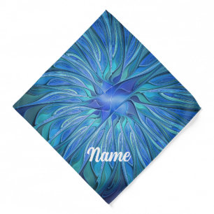 Blue Flower Fantasy Pattern, Abstract Fractal Pet Bandana