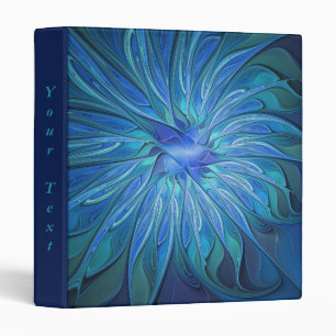 Blue Flower Fantasy Pattern, Abstract Fractal Text 3 Ring Binder