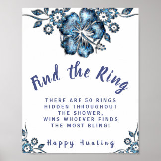 Blue Flower Find the Ring Bridal Shower Game Sign