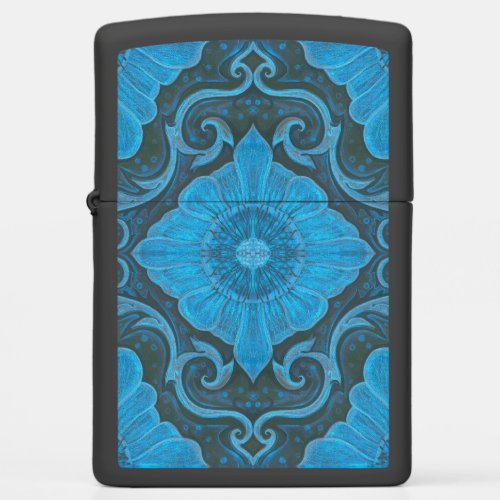 Blue flower floral arabesque pattern Zippo Lighter