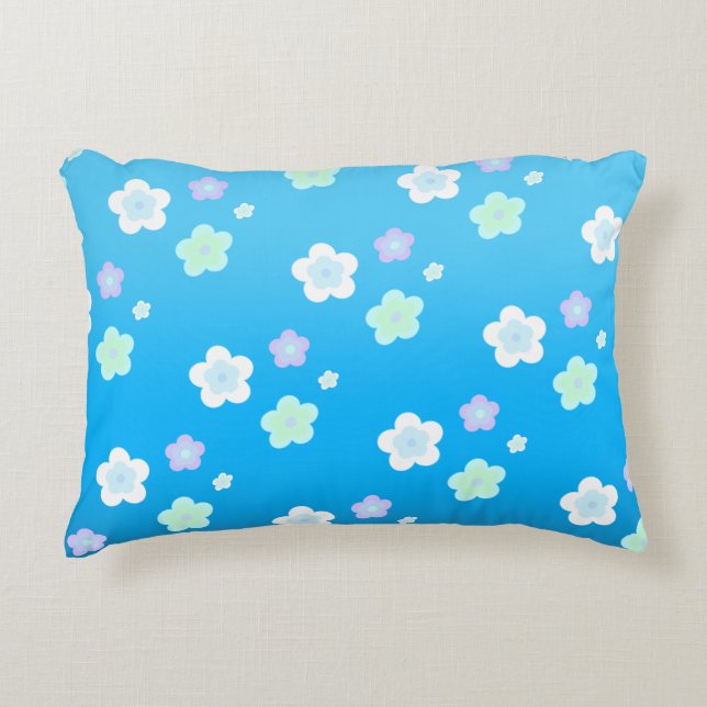 Blue Flower floral Gradient colorful Pattern Accent Pillow (Front)