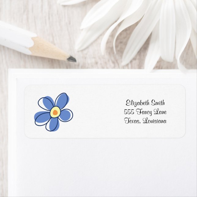 Blue Flower, Flower Blossom, Flower In Bloom Label (Insitu)