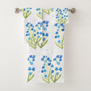 Blue flower Forget Me Not Garden Nature Watercolor Bath Towel Set