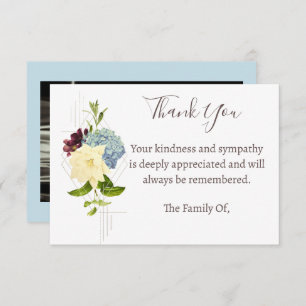 Blue Flower Funeral Photo Thank You Card