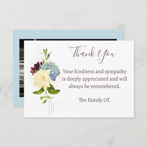 Blue Flower Funeral Photo Thank You Card  