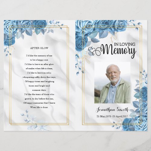 Blue Flower Funeral Program template