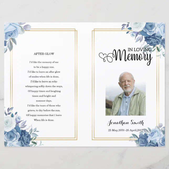 Blue Flower Funeral Program template | Zazzle