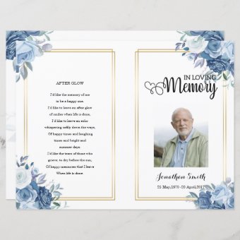 Blue Flower Funeral Program template | Zazzle