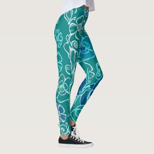 Blue flower garden leggings