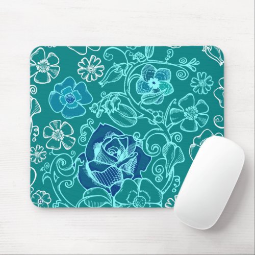 Blue flower garden mouse pad