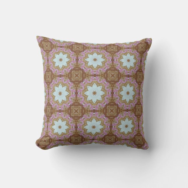 Blue Flower Geometric Pattern Throw Pillow (Front)