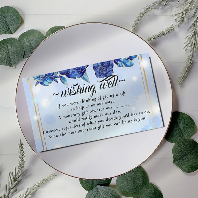 Blue Flower Gold Wishing Well for Wedding Enclosure Card (Creator Uploaded)