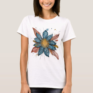 Blue Flower Graphic - Hand-Drawn Floral Art T-Shirt