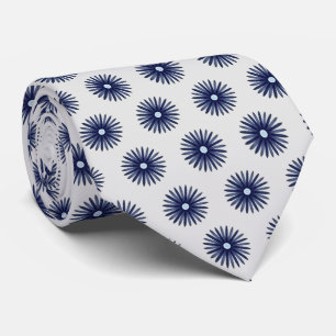 Blue Flower Graphic Pattern Neck Tie