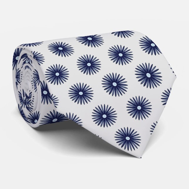 Blue Flower Graphic Pattern  Neck Tie (Rolled)