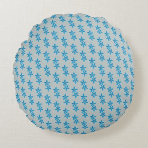 Blue flower grey background round pillow