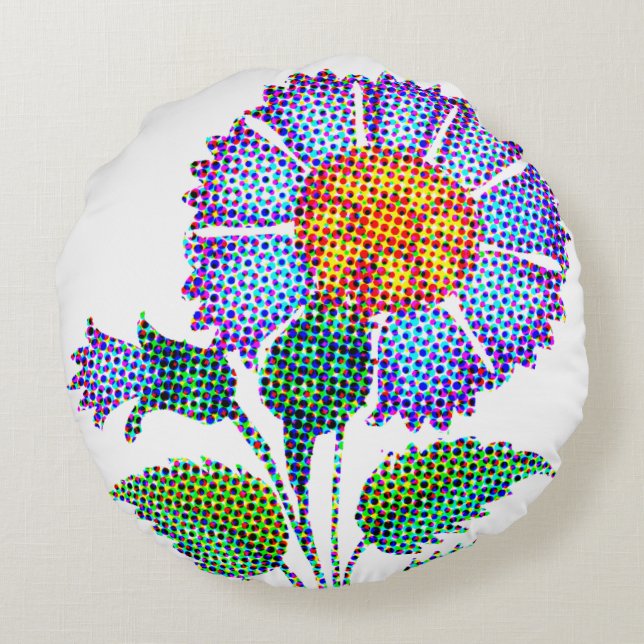 Blue Flower Halftone Fine Art Round Pillow (Back)