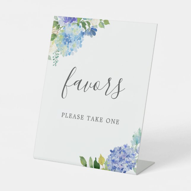 Blue Flower Hydrangea Bridal Shower Favors Sign (Front)