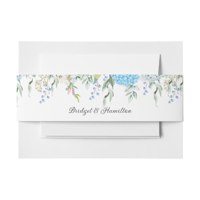 Blue Flower Hydrangea Invitation Belly Band (Front Example)