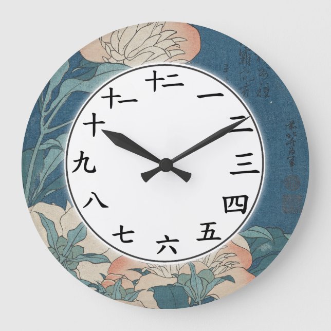 Blue Flower Japanese or Chinese Number Clock (Front)