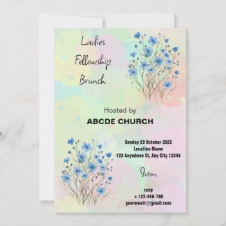Blue Flower Ladies Fellowship Brunch Invitation