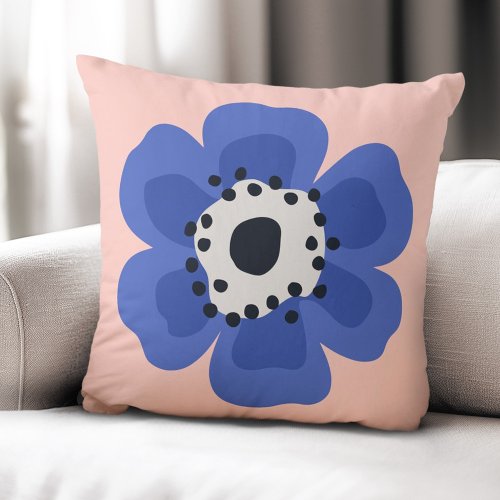 Blue flower light pink throw pillow