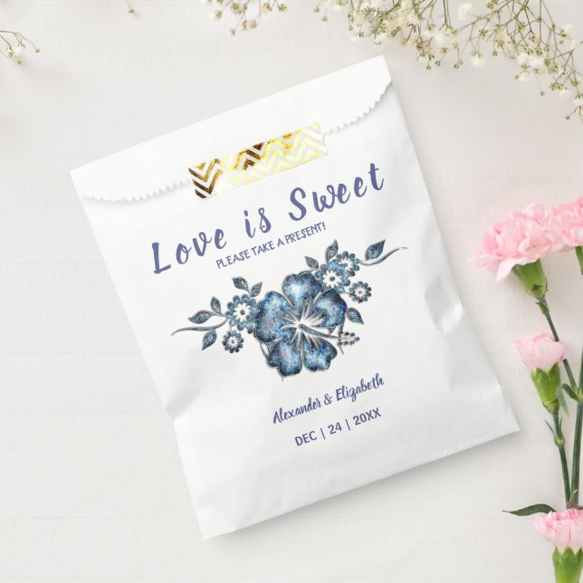 Blue Flower Love is Sweet Wedding Present  Favor Bag (Sealed)
