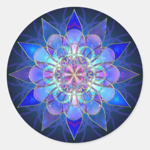 Blue Flower Mandala Fractal Classic Round Sticker