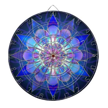 Blue Flower Mandala Fractal Dartboard With Darts by stargiftshop at Zazzle