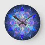 Blue Flower Mandala Fractal Round Clock at Zazzle