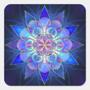 Blue Flower Mandala Fractal Square Sticker