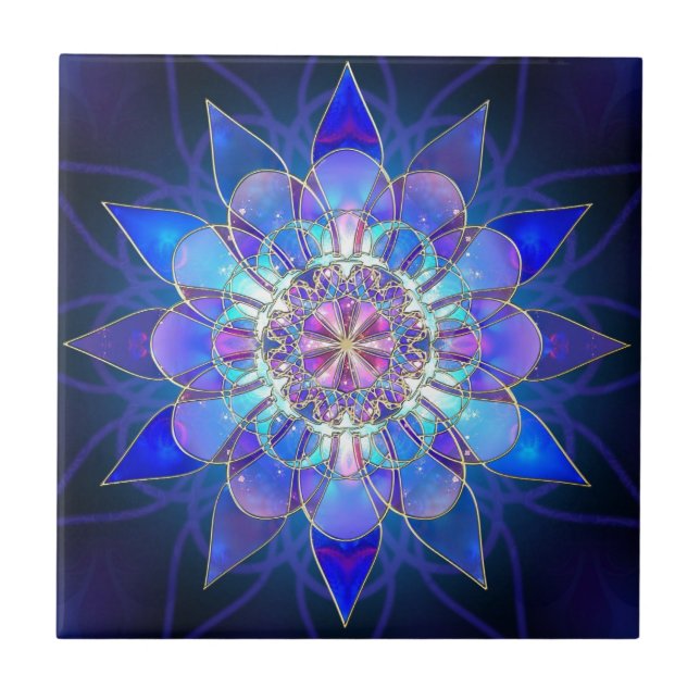 Blue Flower Mandala Fractal Tile (Front)