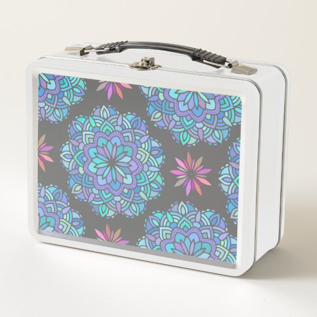 Blue Flower Mandala Metal Lunch Box (Front)