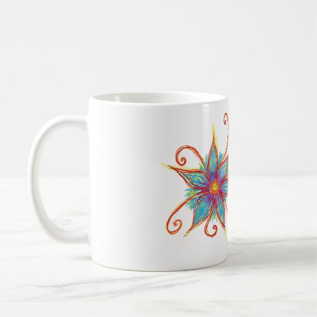 Blue Flower Mandala Personalized Coffee Mug (Left)