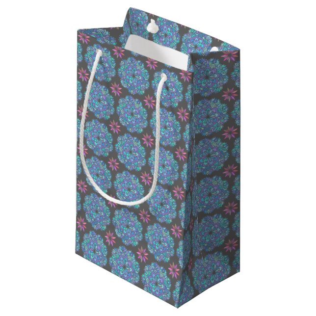 Blue Flower Mandala Small Gift Bag (Front Angled)