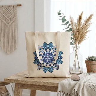 Blue Flower Mandala Tote Bag